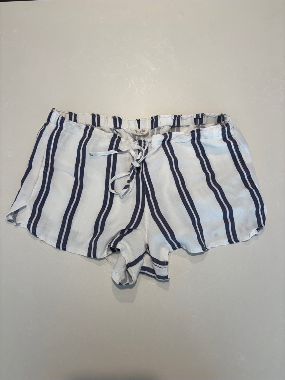 Brandy Melville White & Navy Striped Drawstring Shorts